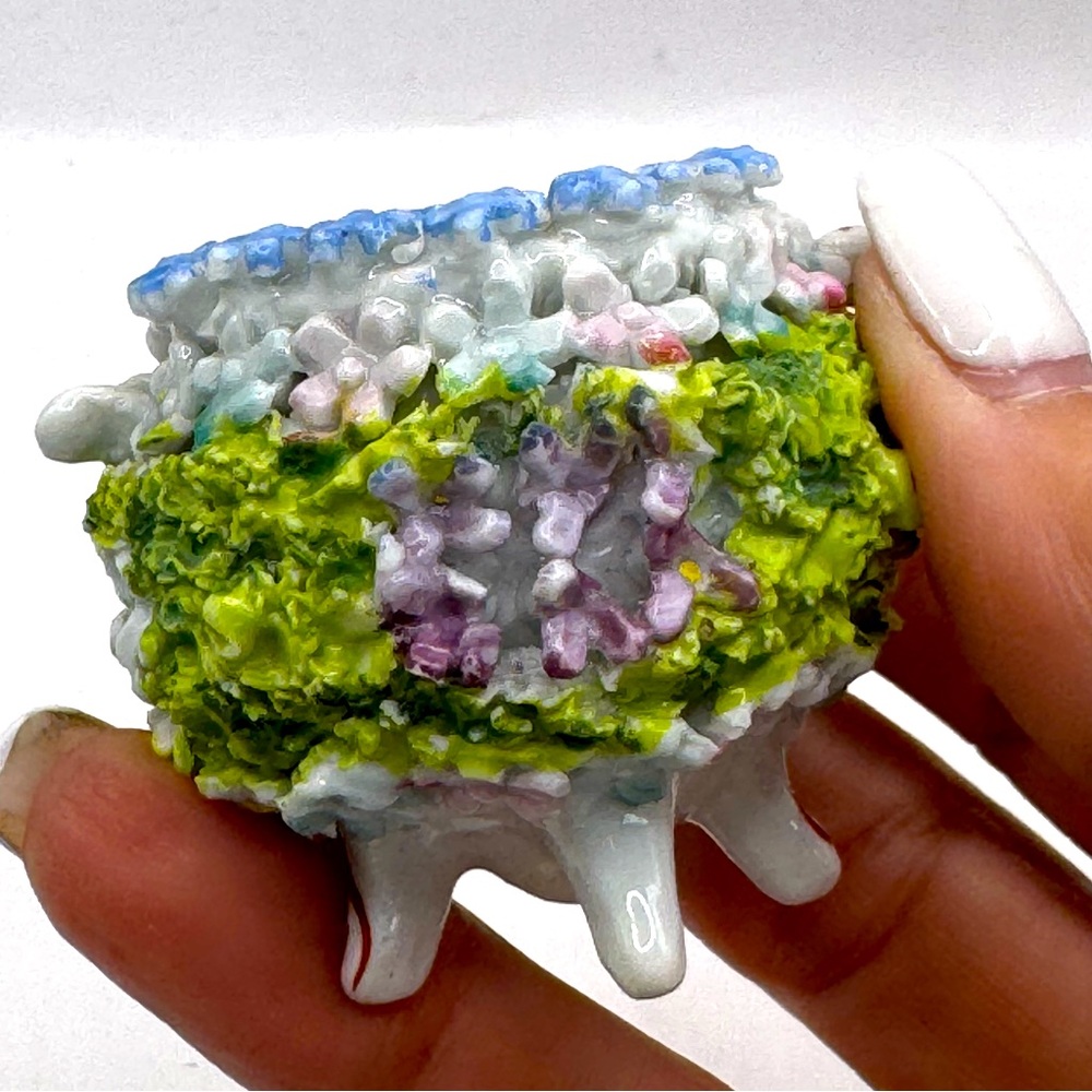 ANTIQUE Elfinware Mossware Trinket Jar Box Dish German Porcelain RARE  2”